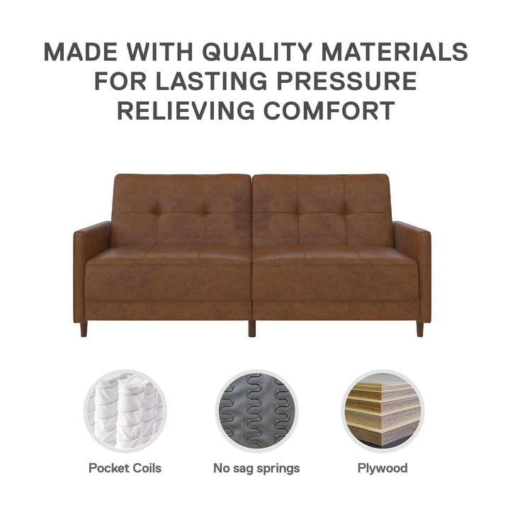 Andora Tufted Upholstered Coil Futon with Wooden Legs - Camel Faux Leather