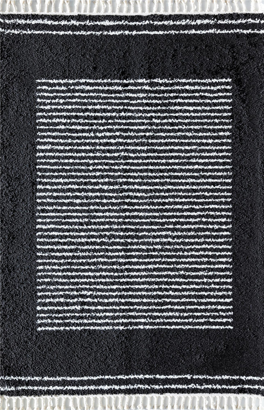 Ebony Twilight Stripe Shag  Black  Area Rug  -  Black  -  5'0"x7'0"