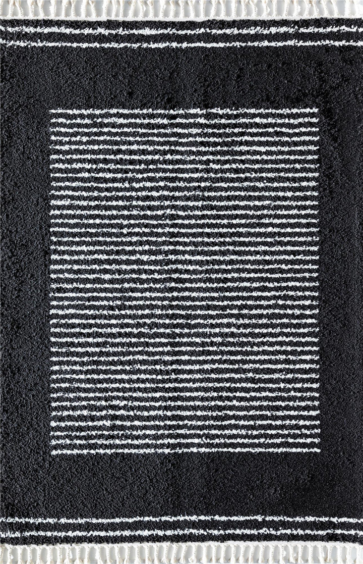 Ebony Twilight Stripe Shag  Black  Area Rug  -  Black  -  5'0"x7'0"