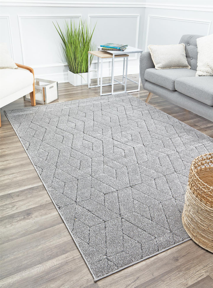 Contemporary rug with geometric patterns -  Gray  -  5'0"x7'0"