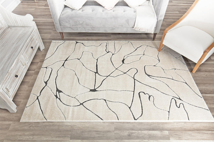 Geometric patterns in tan marble design -  Tan  -  5'0"x7'0"