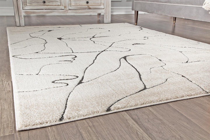 Tan rug with contemporary geometric motifs -  Tan  -  5'0"x7'0"