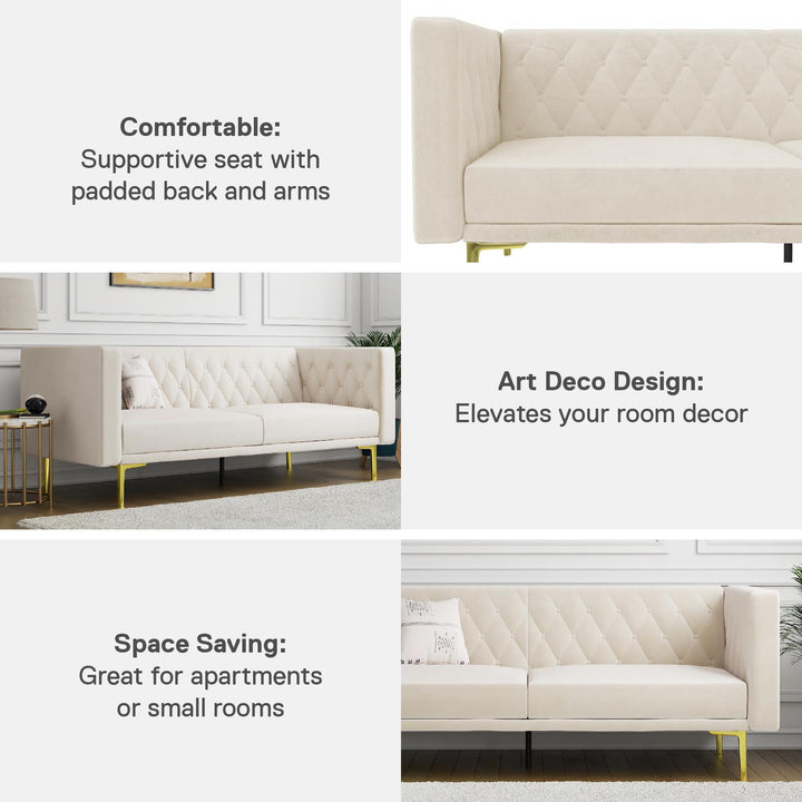 Tuxedo sofa with durable metal legs -  Ivory