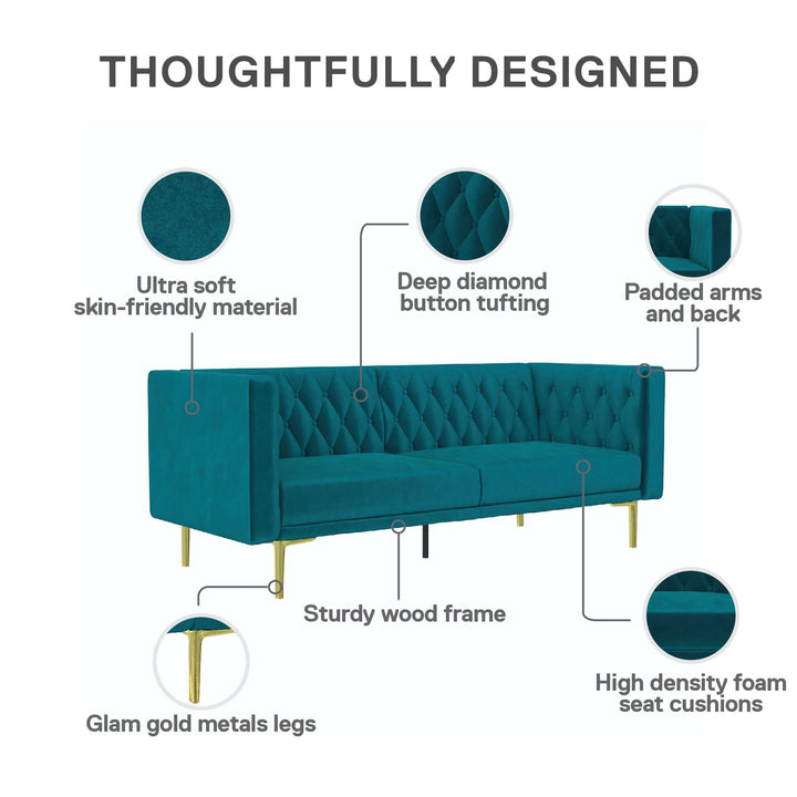 Tuxedo sofa with durable metal legs -  Emerald Green