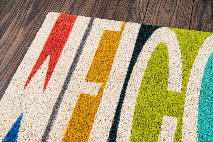Aloha Welcome Multi Colored Pattern Graphic Door Mat - Ivory - 1'6"x2'6"
