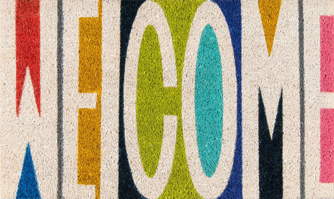 Aloha Welcome Multi Colored Pattern Graphic Door Mat - Ivory - 1'6"x2'6"