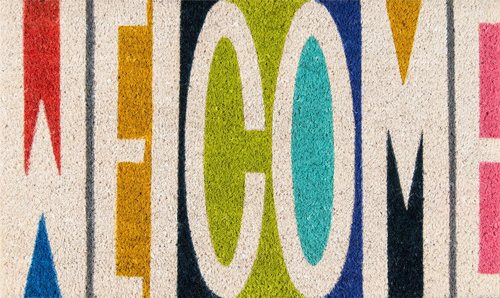 Aloha Welcome Multi Colored Pattern Graphic Door Mat - Ivory - 1'6"x2'6"