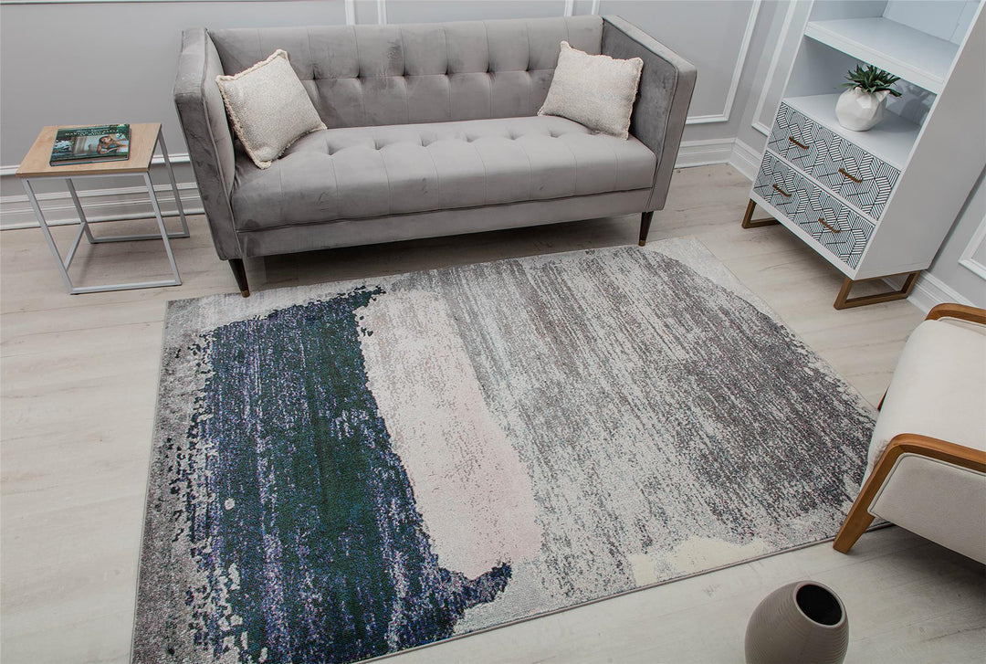 Silver satin abstract area rug -  Silver  -  8'0"x10'0"