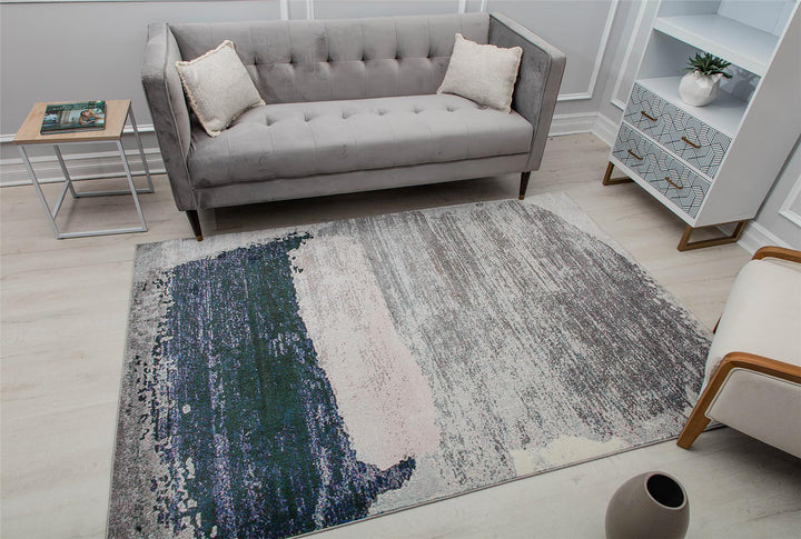 Silver satin abstract area rug -  Silver  -  8'0"x10'0"