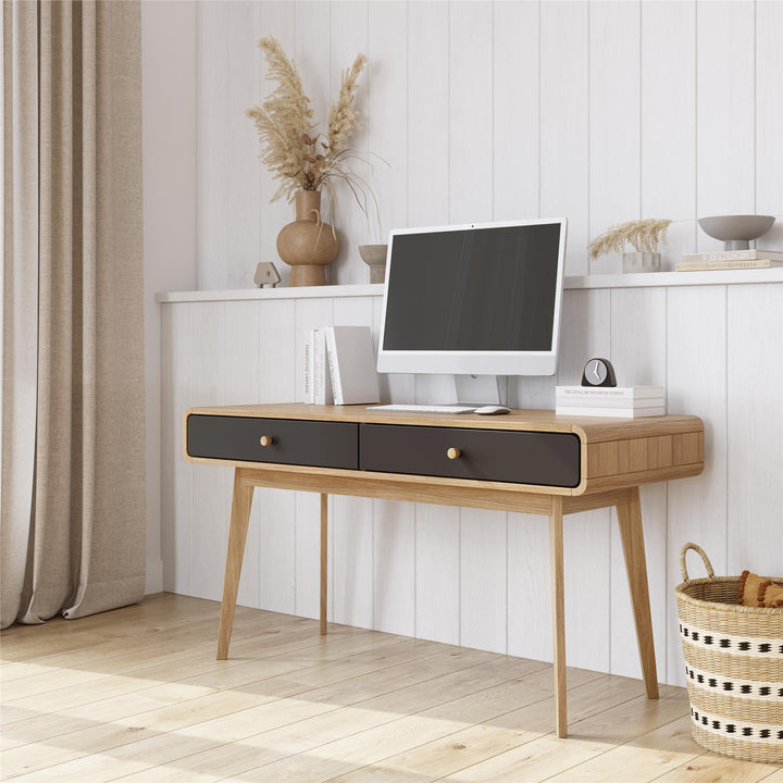 Leva Scandinavian Style Desk with 2 Drawers - Light Oak