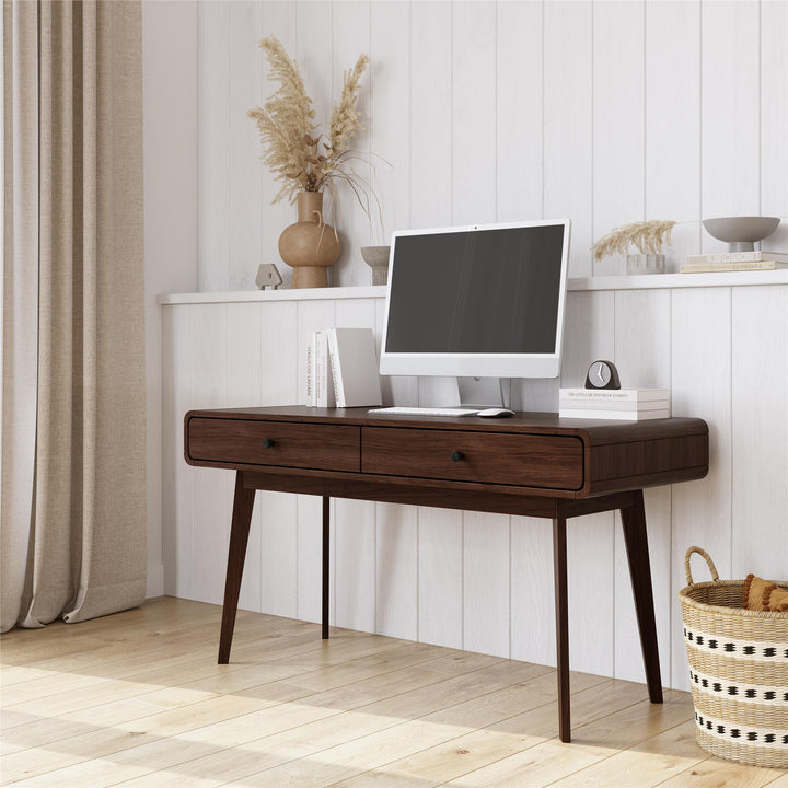 Leva Scandinavian Style Desk with 2 Drawers - Walnut