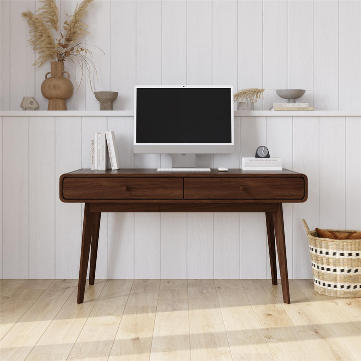 Leva Scandinavian Style Desk with 2 Drawers - Walnut