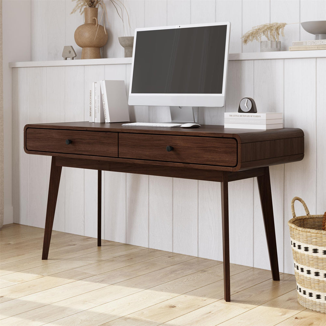 Leva Scandinavian Style Desk with 2 Drawers - Walnut