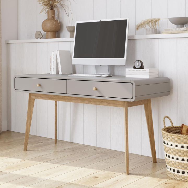 Leva Scandinavian Style Desk with 2 Drawers - Gray