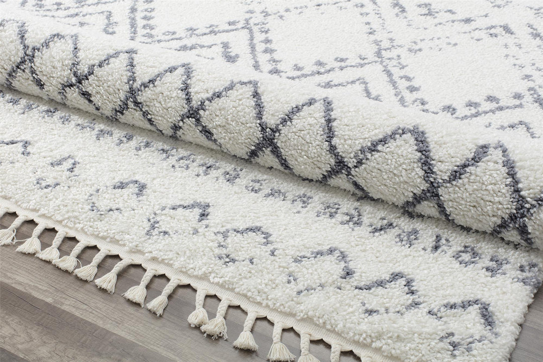 Elegant gray and white tribal patterns -  White  -  8'0"x10'0"