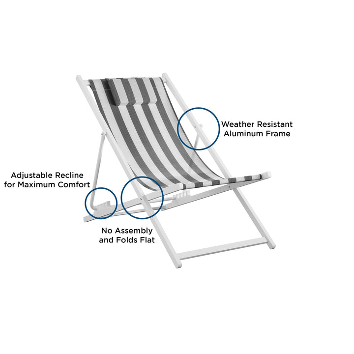 Poolside Gossip, Bebe Folding Beach Chair, Set of 2 - White/Black - 1-Pack