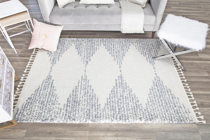 Gray and white Moroccan tribal rug -  White  -  8'0"x10'0"