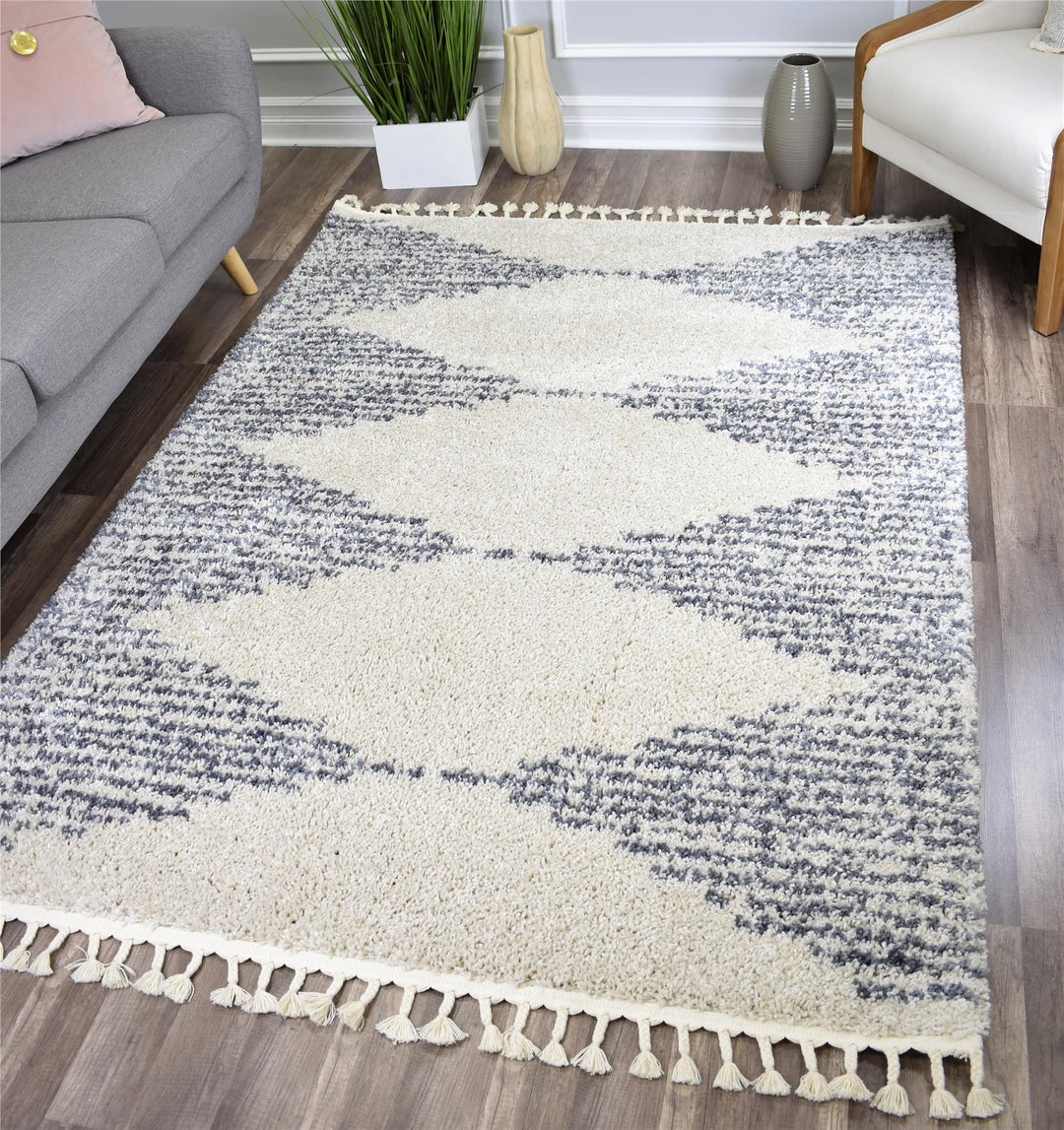 Contemporary gray tribal rug for homes -  White  -  8'0"x10'0"