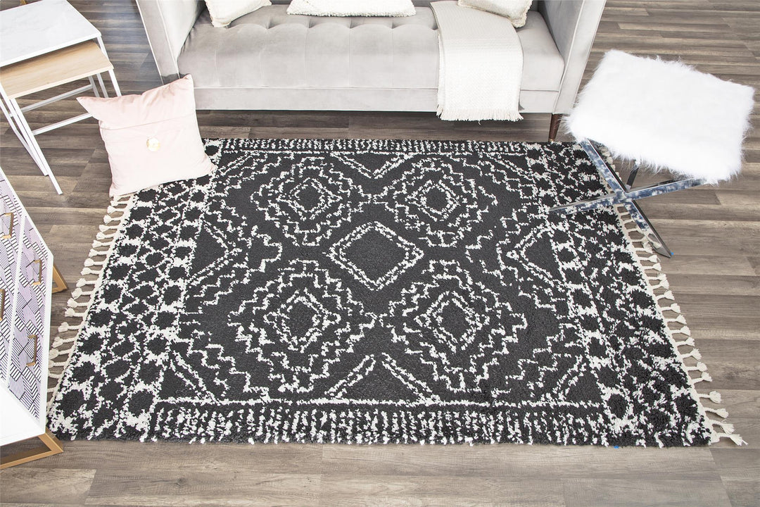 Black Moroccan tribal rug -  Black  -  5'0"x7'0"
