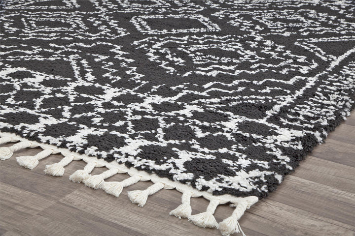 Contemporary Moon Sable Moroccan patterns -  Black  -  5'0"x7'0"