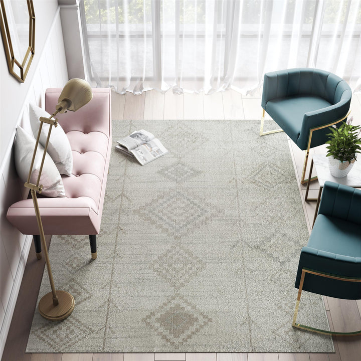 Neutral gray rug with cream tribal accents -  Gray  -  8'0"x10'0"