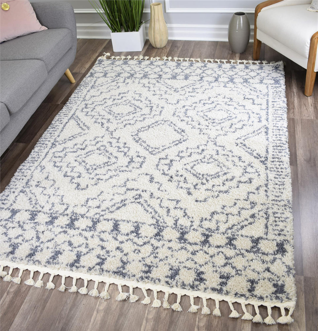 White tribal rug with authentic patterns -  White  -  5'0"x7'0"