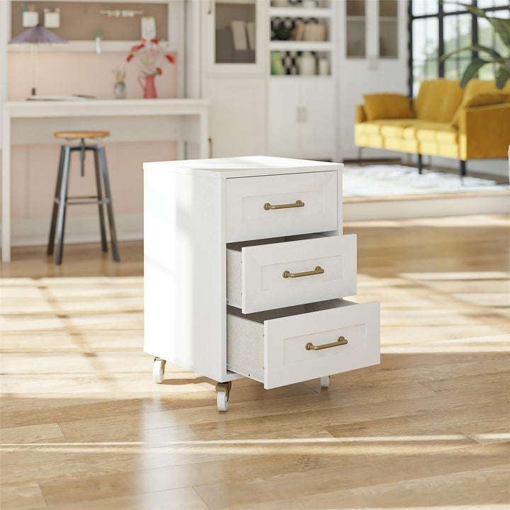 Tess 3 Drawer Rolling Cart with Locking Casters & Modular Storage Options - Ivory Oak