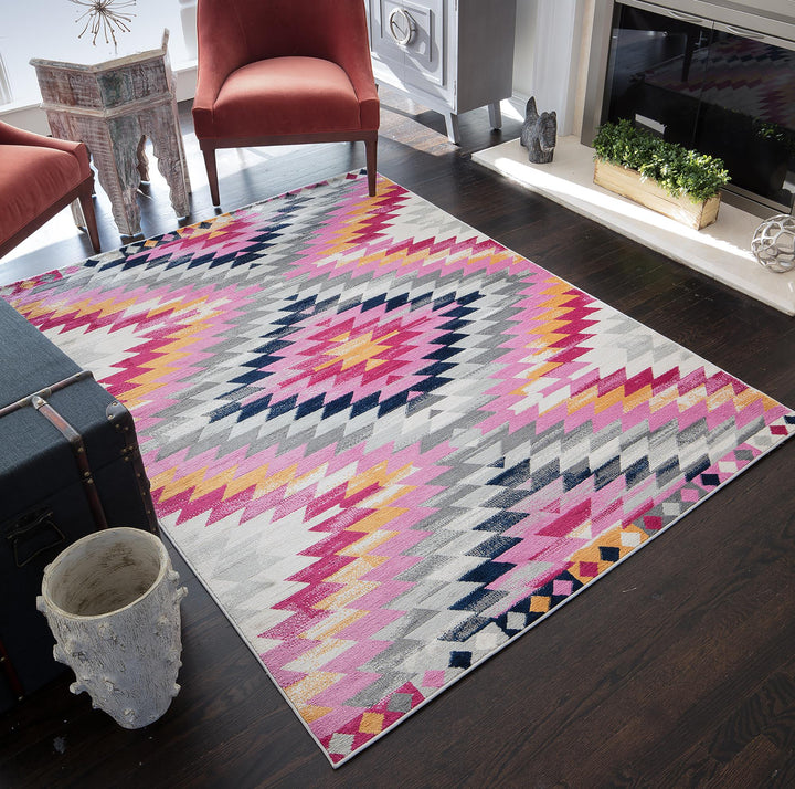 Tribal patterns on pink area rug -  Rose  -  8'0"x10'0"