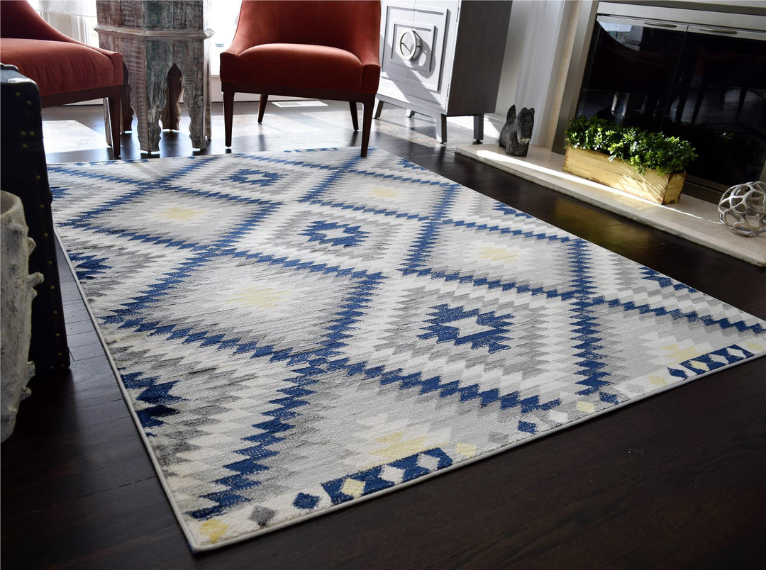 Soleil Kilim navy tribal rug design -  Navy  -  8'0"x10'0"