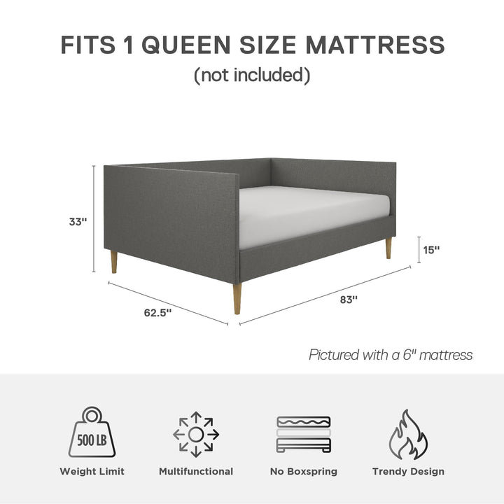 Franklin Mid Century Upholstered Daybed Contemporary Design - Gray - Queen