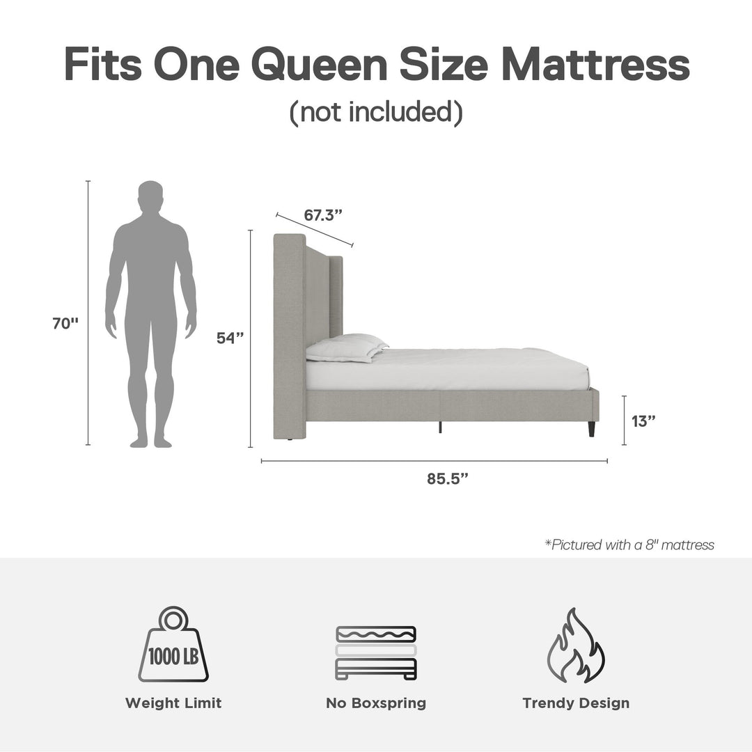 Eveline Upholstered Wingback Bed - Textured Gray Canvas - Queen
