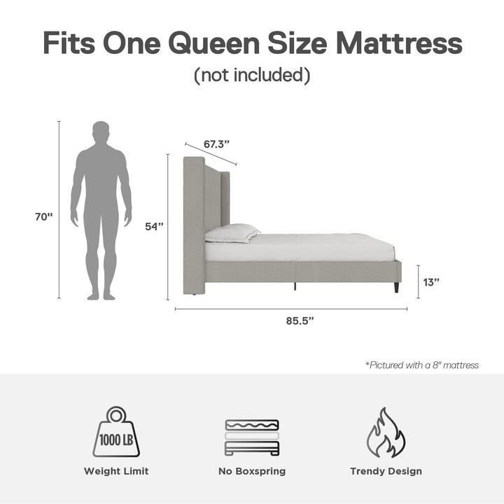Eveline Upholstered Wingback Bed - Textured Gray Canvas - Queen