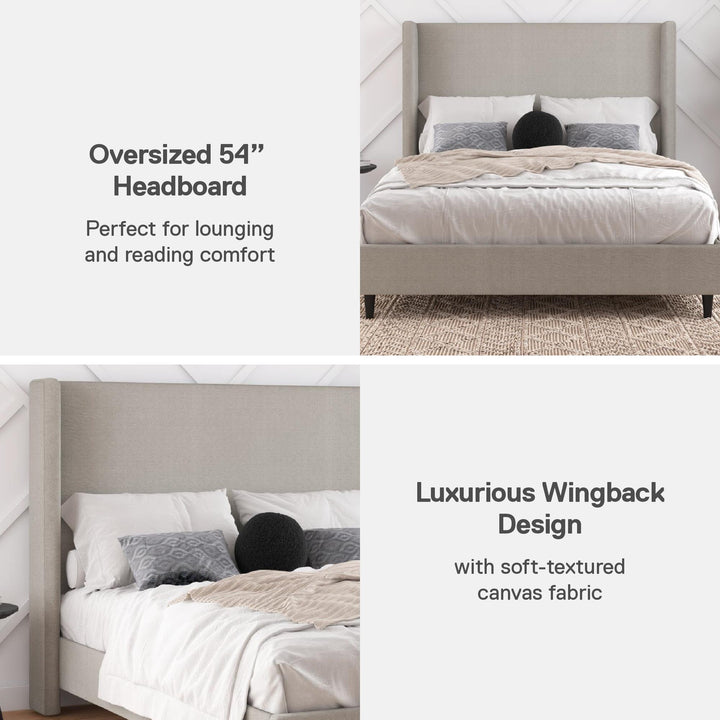 Eveline Upholstered Wingback Bed - Textured Gray Canvas - Queen