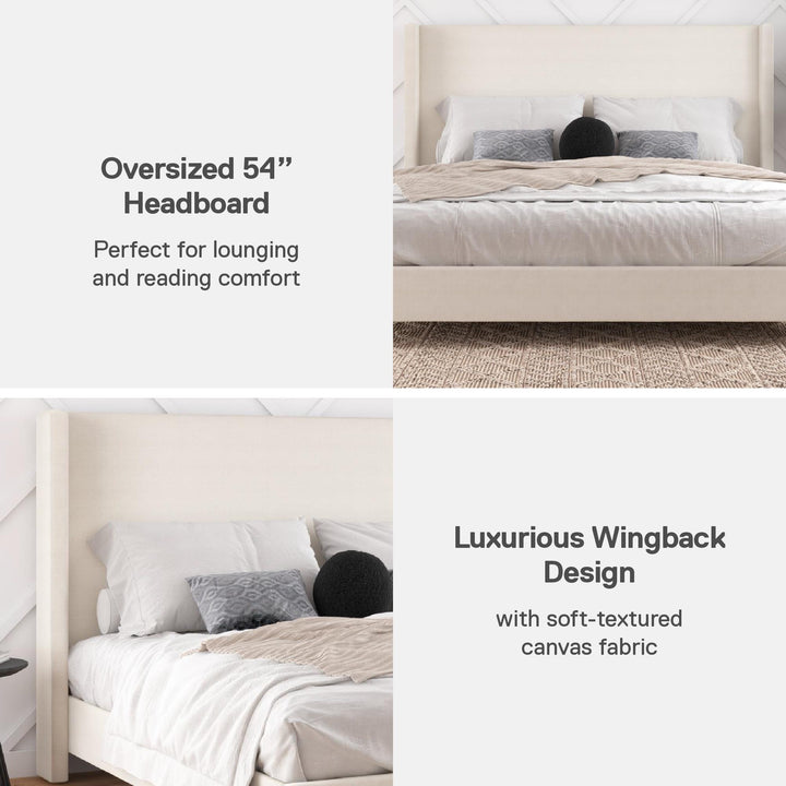 Eveline Upholstered Wingback Bed - Textured Ivory Canvas - King
