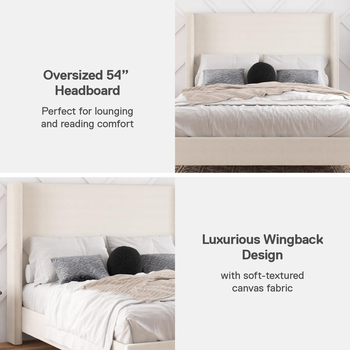 Eveline Upholstered Wingback Bed - Textured Ivory Canvas - Queen