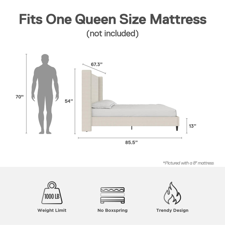 Eveline Upholstered Wingback Bed - Textured Ivory Canvas - Queen