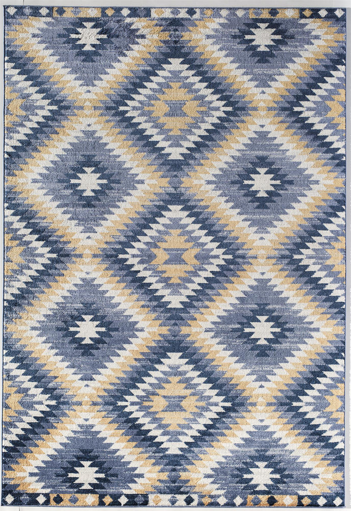 Soleil Kilim Denim Tribal Moroccan blue Area Rug  -  Blue  -  8'0"x10'0"