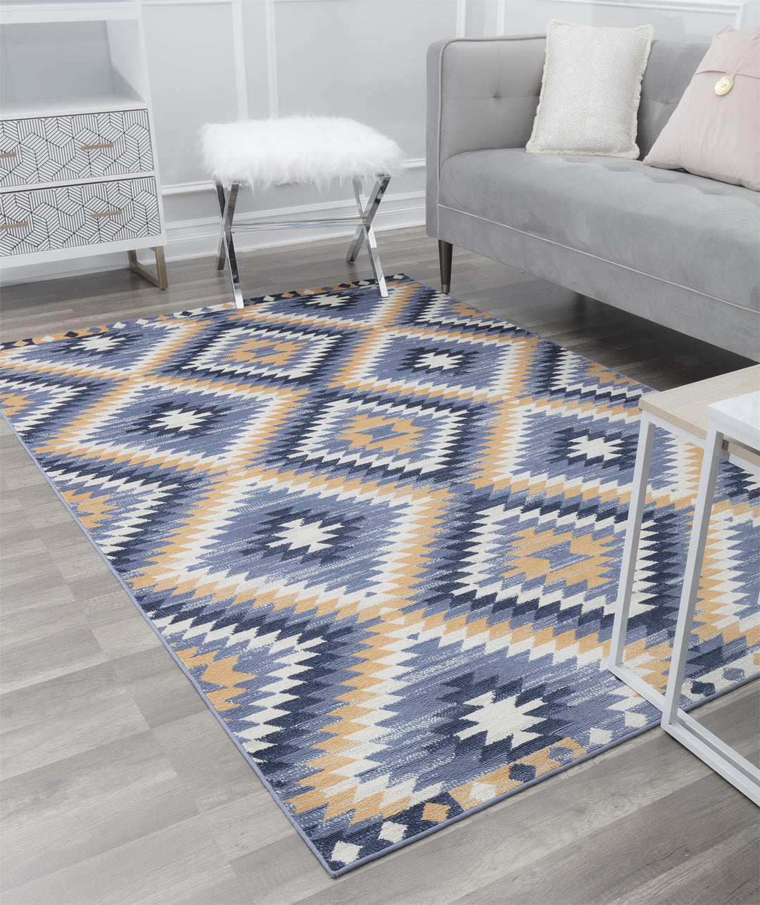 Tribal patterns in Kilim design -  Blue  -  8'0"x10'0"