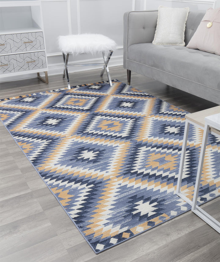 Tribal patterns in Kilim design -  Blue  -  8'0"x10'0"