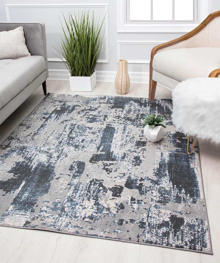 Contemporary silver rug with abstract patterns -  Silver  -  8'0"x10'0"