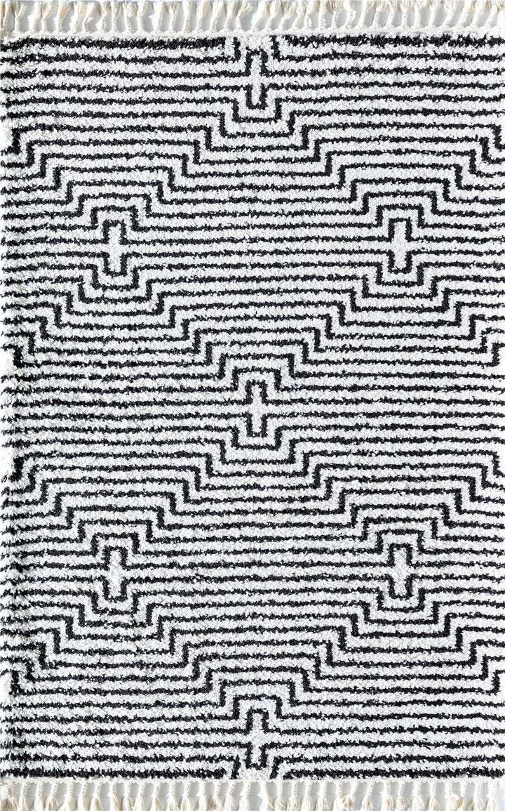 Night Odyssey Stripe/Diamond  Modern White Area Rug  -  White  -  5'0"x7'0"