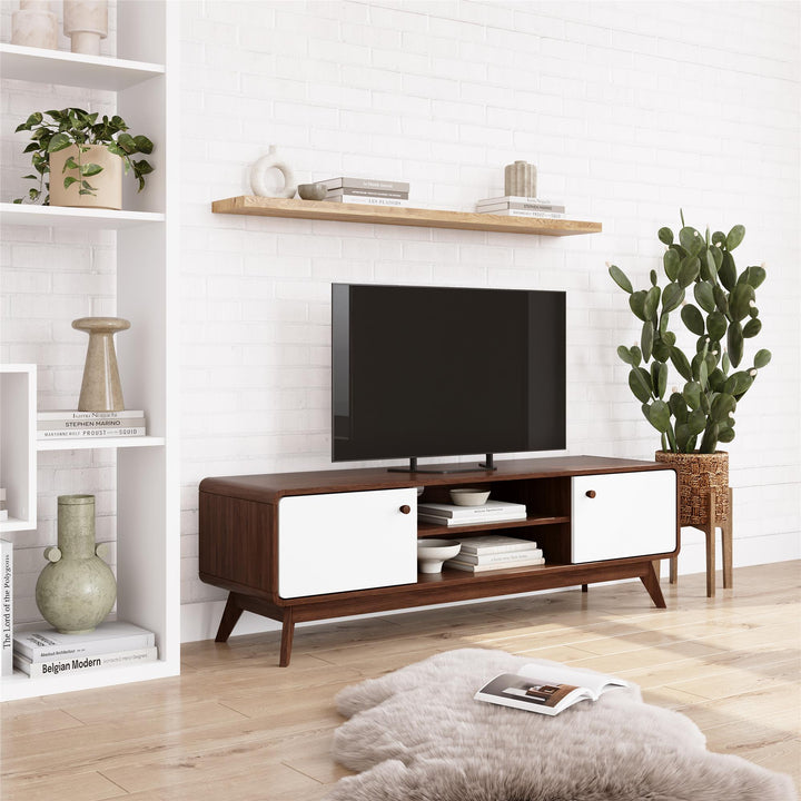 Leva Media Console TV Stand with Storage - Walnut / White