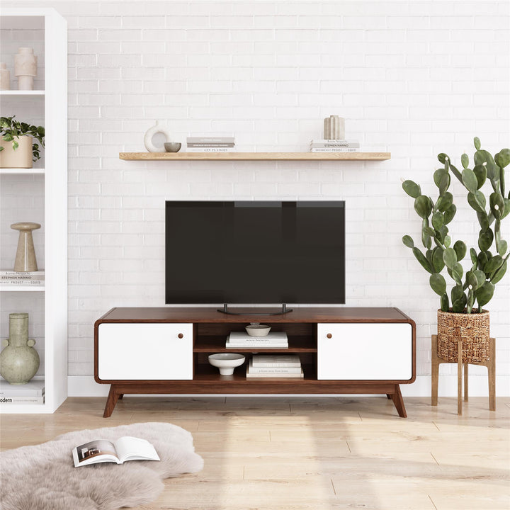 Leva Media Console TV Stand with Storage - Walnut / White