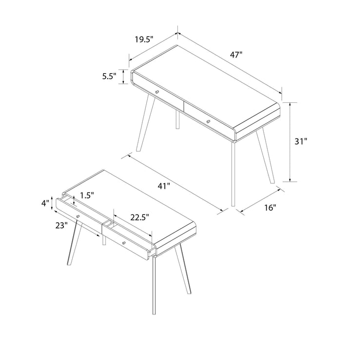 Leva Scandinavian Style Desk with 2 Drawers - Walnut