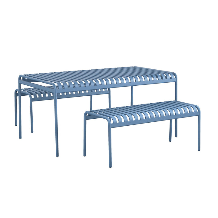 Poolside Gossip Ola All-Steel Table and Bench Set - French Blue