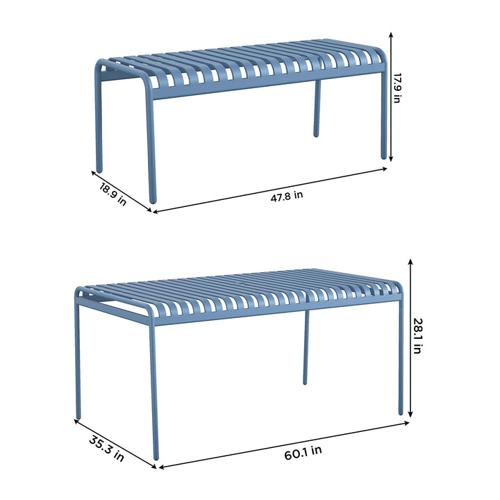 Poolside Gossip Ola All-Steel Table and Bench Set - French Blue