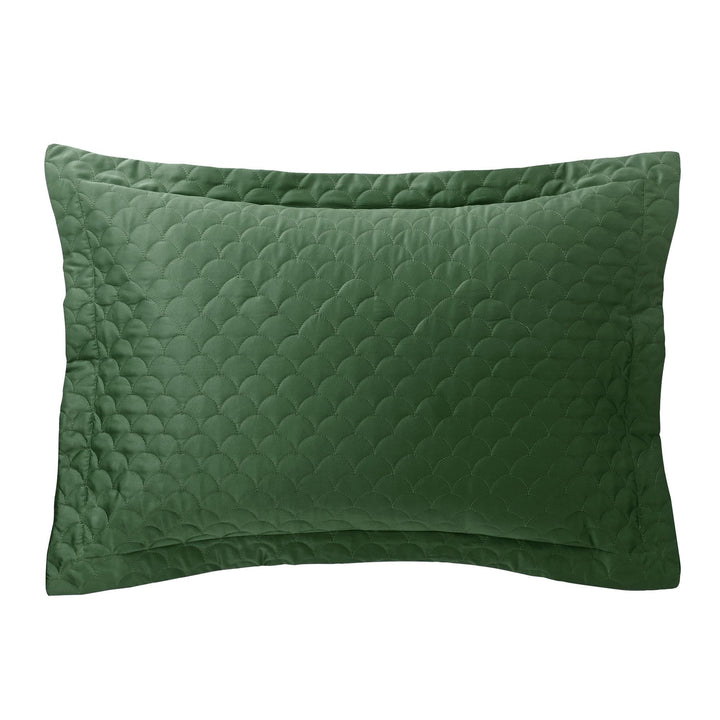 Scallop Quilted Matte Satin Pillow Sham - Green - Standard