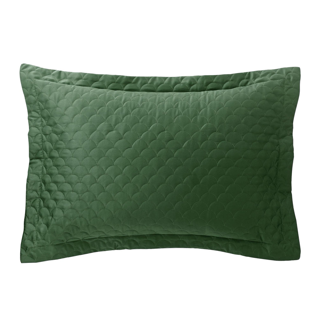 Scallop Quilted Matte Satin Pillow Sham - Green - Queen