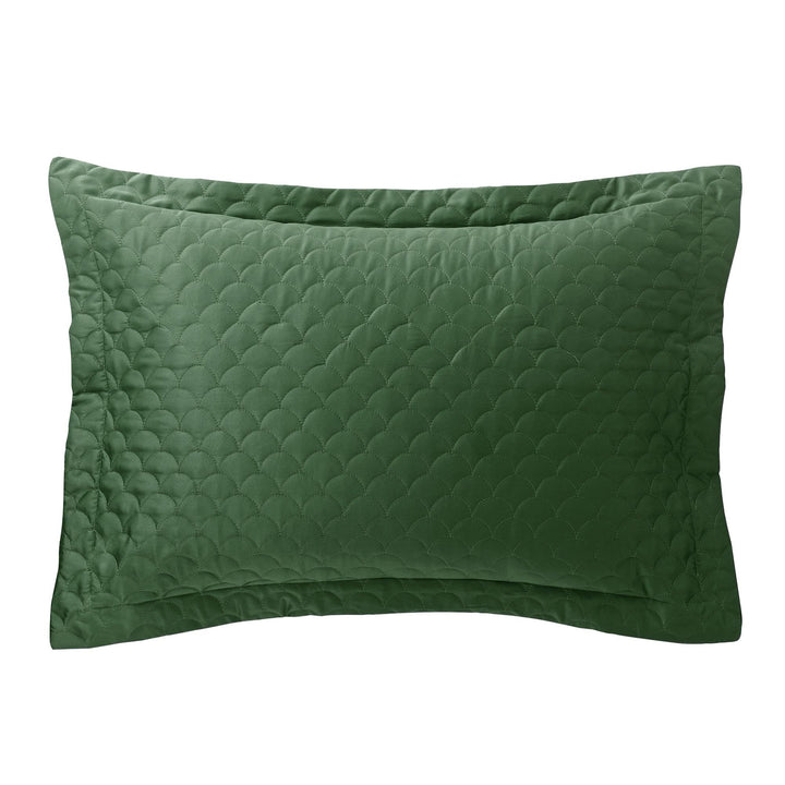 Scallop Quilted Matte Satin Pillow Sham - Green - King
