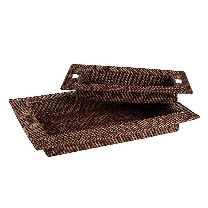 Rattan Nested Boxes, Set of 2  -  Rich Brown